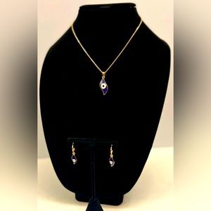 Dark Blue Teardrop Evil Eye - Necklace & Bracelet Set